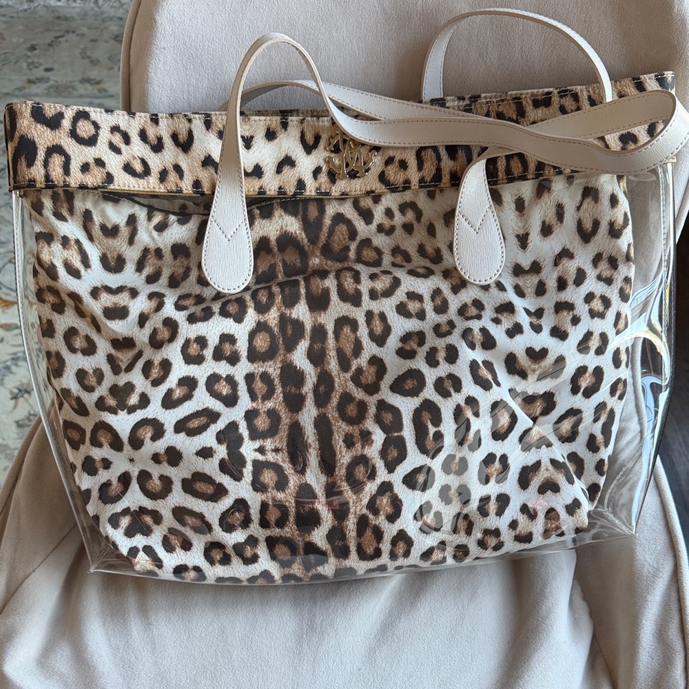 ROBERTO CAVALLU Clear Leopard Tote Bag with Leopard Trim 🐆 and Pouch insert